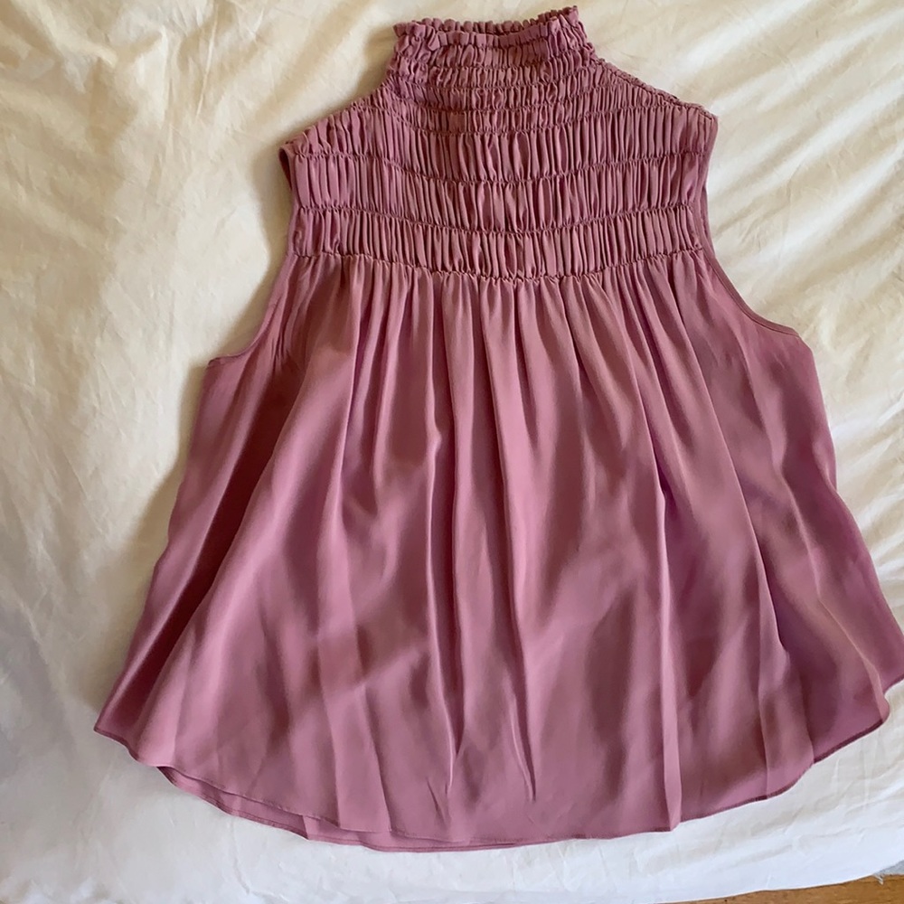 FRAME smocked sleeveless silk blouse